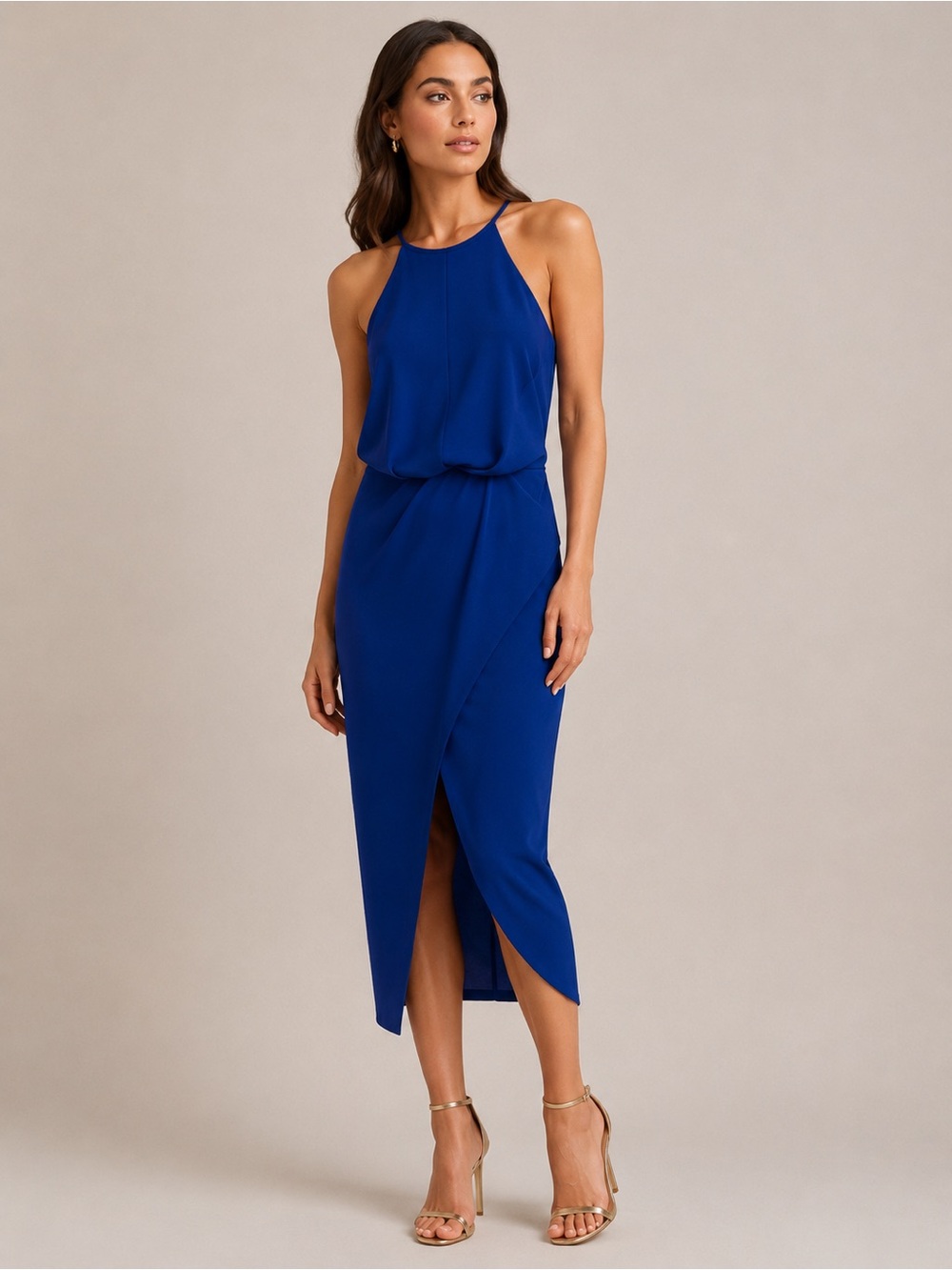 Finders Keepers Cobalt Blue Halter Blouson Midi Dress